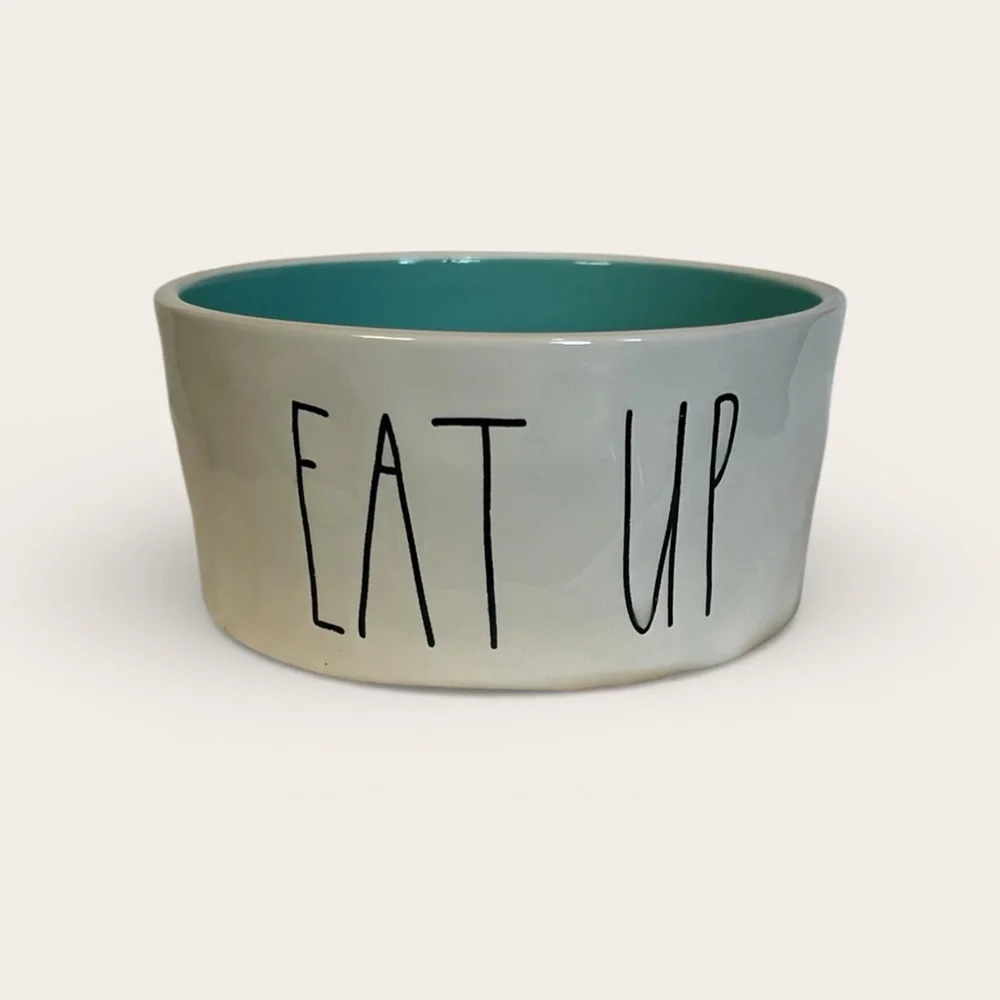 Rae Dunn White and Teal Pet Bowl